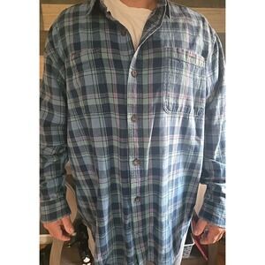 DULUTH MENS 2XL BLUE STRIPED FLANNEL SHIRT BUTTON DOWN RELAXED FIT PREOWNED